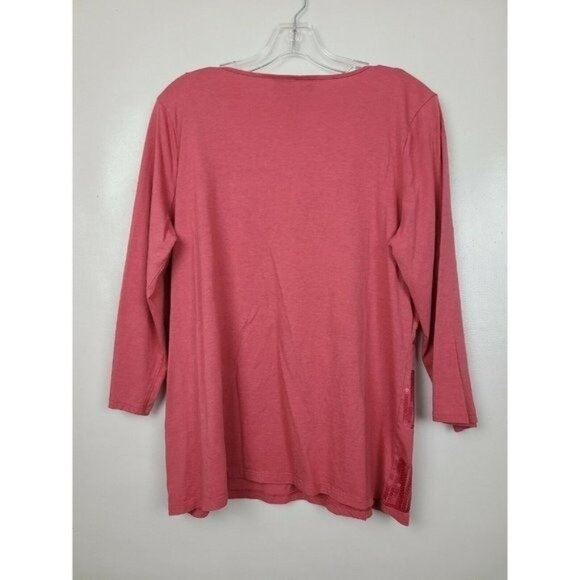 Dana Buchman Womens Top XL Pink 3/4 Sleeve Sequined Classic Carrier Casual - Picture 4 of 8